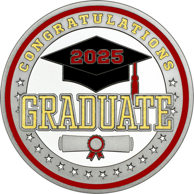 Gold "Congratulations Graduate" with Maroon 2025, Rim, Tassel & Ribbon